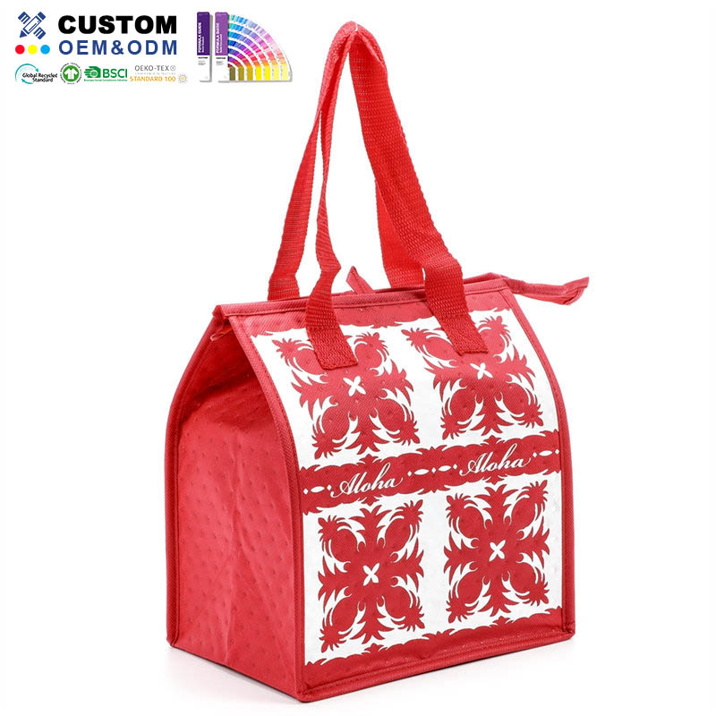 Red and White Zipper Insulated Lunch Tote